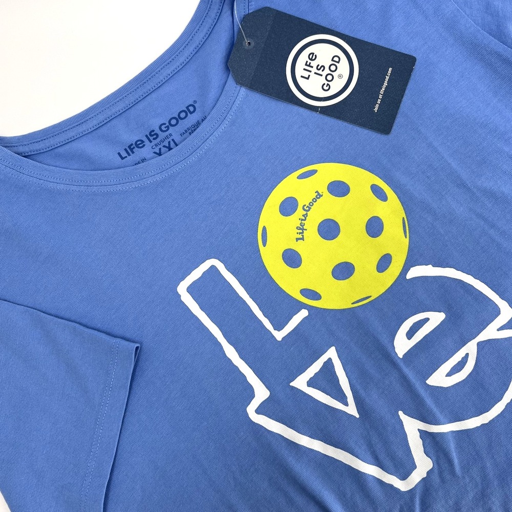 LIFE IS GOOD Women's XXL Blue LOVE PICKLEBALL Short-Sleeve Crusher T-Shirt NWT